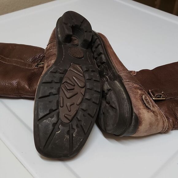 - Ugg Australia Bellevue Brown Leather Shearling Moto Boots Size 10 - Picture 5 of 9